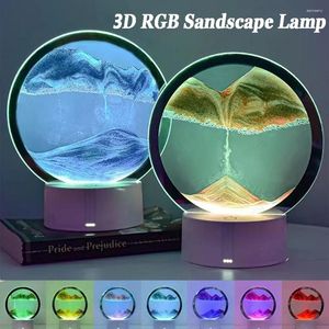 Lâmpadas de mesa LED RGB Sandscape Lamp 3D Moving Art Frame Night Light Light Whourglass Deep Sea Display Charging Usb Flowing