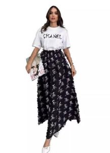 디자이너 여성 브랜드 드레스 여름 코튼 티셔츠 셔츠 패션 편지 인쇄 로고 걸 드레스 레이디스 주름 스커트 2 피스 드레스