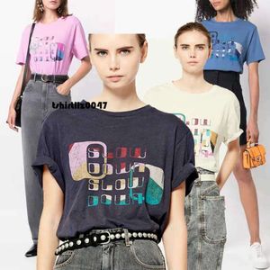 Ha1n Isabel Marant Women Designer T Shirt Letter Färg Blockering Tryck Bomull Rund Nack Kort ärm mode Toppar Kvinnor T-shirt Fyra färger