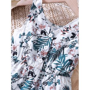 Girls Summer New Street Trendy and Fashionable Semester Style Jumpsuit, Floral Tryckt ärmlös Bow Jumpsuit