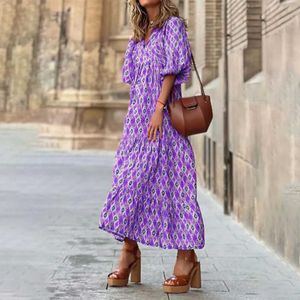 Women Beach Wear Basic Dresses Summer Womens Elegant Party Long Sleeved Holiday Beach Leisure Super Lace Buhemian Dress Printed Womens Wear J240531 Z240604