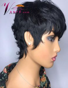 vancehairフルマシンWig 150密度ヒューマンヘアショートピクシーカットレイヤーウィッグ女性用7376431