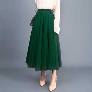 Spódnice solidne, swobodne plisowane spódnice dla kobiet 2024 Letnia moda damska siatka o wysokiej talii Midi spódnica żeńska elegancka elastyczna sukienka A-line Y240528