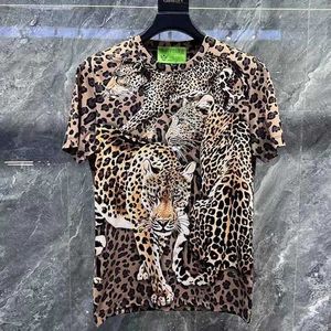 Men's T-Shirts European and American 2024 Summer New Boys and Girls Round Neck Ultra Thin Short Sleeve T-shirt Leopard Print Top J240530