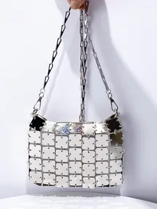 Drawstring Women Sequins Bag Glitter HandbagTrend Hand Woven Hollow Metal Chain Clutch Female Travel Holiday Shoulder Handbag