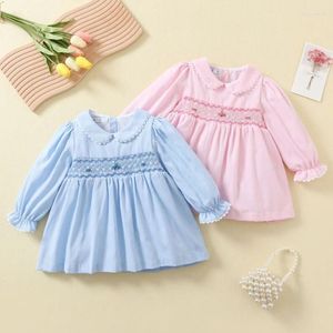 Girl Dresses Baby Autumn Kids Princess Long Sleeve Dress Matching Toddler Smock Embroidery Children Smocking Clothes Dpwka