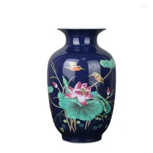 Vases Ceramic Flower Vase Pastel Lotus Pattern Wax Gourd Bottle Antique Porcelain Home Decor Ornaments Genuine Collection