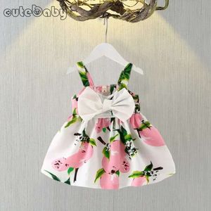 Ny sommarklänning Big Bow Girl Clothes Cute Print Sleeveless Newborn Spädbarn Princess Klänningar för flickor L2405