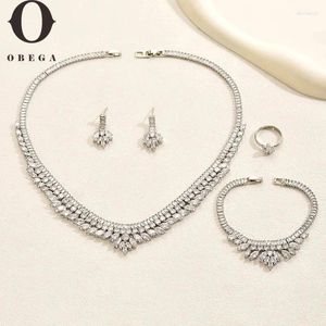 Necklace Earrings Set Obega 4 Pcs Wedding Jewelry Silver Plated Mariquesa Rhinestone Soldering Bridal Bracelet Ring