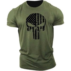 Men's T-Shirts Skull 3D Printing T-shirt Mens Casual Sports T-shirt Short Sleeve Summer 2023 New High Quality Fabric Army Green Mens Hot Sale z240531