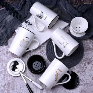 Mugs Creative Mug Simple And Lovely Couple Cup Filter With Lid Spoon Teacup Household Ceramic Coffee Travel