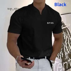 보스 Tshirt 남자 T 셔츠 2023 여름 보스 짧은 패션 트렌드 스포츠 피트니스 티셔츠 견고한 느슨한 짧은 슬리브 v- 넥 폴로 셔츠 44bf