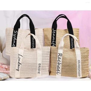 Party Supplies Personalized Beach Straw Bags Custom Bridesmaid Burlap Jute Mini Totes Bachelorette Gifts Bag For Girls Wed