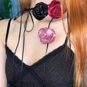 Choker Creative Romantic Vintage Girls Gifts Ribbon Rose Flower Chocker Necklaces Silk Velvets Necklace Korean Style