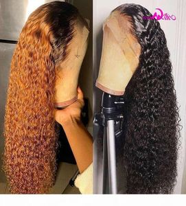 Ali Coco Blonde Curly Human Hair Lace Front 180密度オレンジジンジャーオンブルカラーBrazilian Remy Curl Wigs Pre Plucked8551105