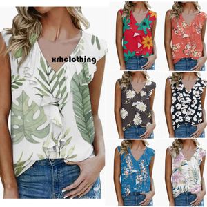 designer t shirt 2024 Summer New Women's Printed Wooden Ear Edge T-shirt Tank Top Chiffon Shirt