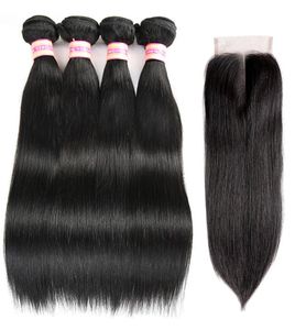 Brazilian Straight Hair With Closure Bundles With Closure Malaysian Indian Peruvian Virgin Human Hair Bundles With 44 Lace Closur8902999