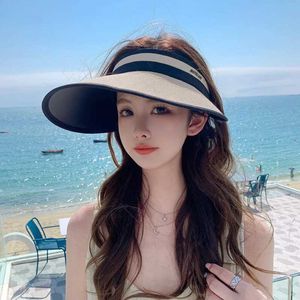 Wide Brim Hats Bucket Hats Big Brim Grass Grid Sun Hat UV Resistant Womens Summer Outdoor Face Cover Folding Beach Hat J240531