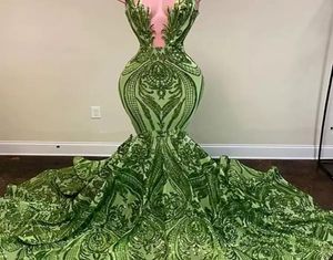 Sparkly Pailla Green Mermaid African Prom Kleider schwarze Mädchen Langes Abschlusskleid plus Größe formelle Abendkleider4051065