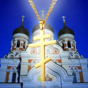 Hänge halsband vnox kristna ortodoxa korsfäste Jesus halsband ryska korsbön Big pendent guldfärg inri Crucifix Cross Men Necklace Y240530CUE7