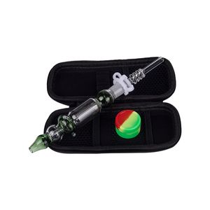 Headshop214 NC011 Glass Bong Dab Rig Rökning Pipe Set 10mm 14mm Titanium Ceramic Quartz Nail Clip Dabber Tool Portable Bag Colorful Calabash Style Bubbler Pipes