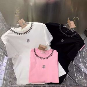 Summer Designer Women t shirts cotton casual tee tops tshirt trendy crop-top Heavy Industry Nail Diamond Letter T-shirt Top for Womens