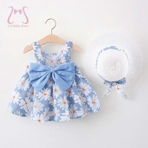2st/Set Daisy Dress for Girls Summer Sweet Bow Baby Beach Dresses Nyfödda småbarnskläder 0 till 3 år gamla barn + hatt L2405 L2405