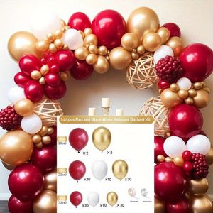 146 st, röd, guld vit ballong kransuppsättning, används för bröllop, födelsedag, årsdag, examen, semester och festdekorationer