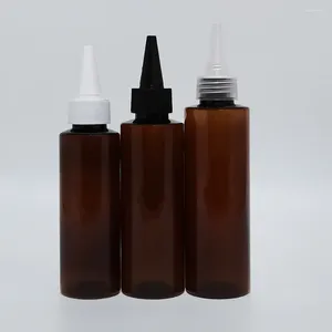 Storage Bottles 50pcs 100ml 120ml 150ml Empty Brown Refillable PET Bottle With Pointed Mouth Cap 100cc Capacity Shower Gel Shampoo Container