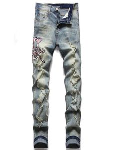 Snakes Embroidered Mens Fashion Skinny Straight Slim Ripped jeans men fashion mens street wear Motorcycle Biker jean mens designer9938157