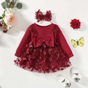 Klänningar för flickor vårhöst barn baby söt prinsessa spädbarn mode flicka mesh fjäril nyfödd klänning l2405