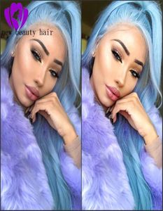Mode del blå färg simulering mänsklig hår spetsar front peruk med baby hår cosplay perruque syntetiska spets peruker för kvinnor98637373432878