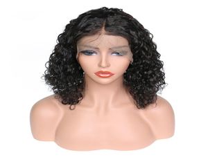 Rabattprodukt toppklass obearbetad Remy Virgin Human Hair Medium Natural Color Kinky Curly Full Front Lace Cap Wig för Lady5535555