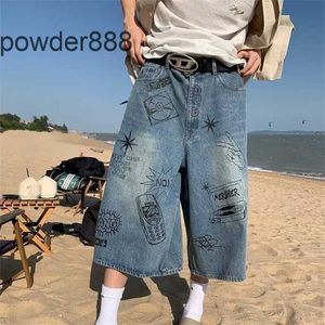 American Graffiti Oversize Pants Męska etykieta mody przycięta dżinsowe street Summer Lose Lose Strasze