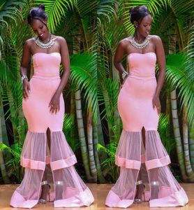 2019年の新しいアフリカの特別なチュールトレインデザインマーメイドイブニングドレス恋人の床の長さプロムドレスフロントスプリットガウン