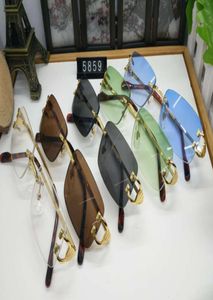 Ny modemärkesdesigner Vintage Golden Metal Rimless Frame Plain Mirror Glasses Buffalo Horn Solglasögon Lunetter med Box Case3308436