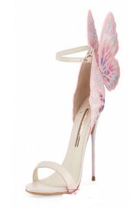 2019 damer läder 9cm hög häl fast fjäril ornament sophia webster öppna tå sandaler broderande rosa lady sko8973471