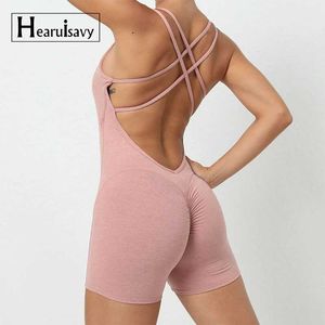 Женские спортивные костюмы Hearuisavy One Piece Sports Set Women Женщины короткие тренажерные залы.