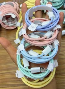 60W USB C-C colorful Braided Charge cable for iPhone 15 Type C 20W Charger 3A Fast Charging Cord