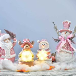 Różowa Boże Narodzenie Snowman Santa Claus Figurine z LED Holiday Light