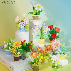 Blocks Flower bouquet bonsai eternal plastic plant building blocks miniature models tulips daisies toys childrens birthday gifts home decoration H240531