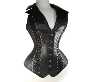 Fashion Leather Corset Underbust Body Shaper Women Body Slimming Bröst Harness Bröstkomprimering Vest F0623 Svartröd med Rivets6177322