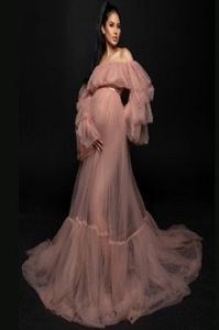Verkliga foton Tulle Maternity Dress for Photography Pre Elite Inspired Dress Boho Moderskapsklänning Se genom Mesh Long Dress2760536