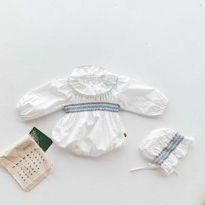 ROMPERS Baby Girls Lotus Blattkragen Prinzessin Strampler + Hutanzug Neugeborene Langarmanzug BodySuit Säuglinge Outfits Y240530bcf6