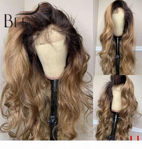 Honey Blonde 180 360 Lace Front Human Wig Body Wave Ombre Color Pre Plucked Baby Hair Bleached Knots Brazilian Remy8019059