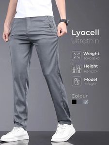 Brand Men Pants Soft Elaster Lyocell Fabric Letni ubrania swobodny cienki elastyczny biznes Business Slim Spodni Mężczyzna 240531