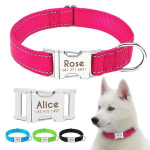 Dog Collars Leashes Personazlied Collar Nylon Reflective Pet Customized With Anti-lost Tag For Small Medium Dogs H240531