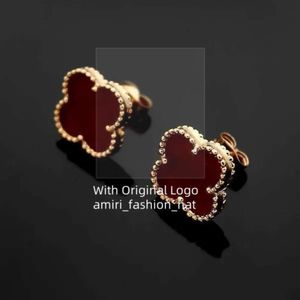 Van Clover örhängen Van Clover Earrings VanClef Earring High Version Liten Four Leaf Female Gold Thicked 18K Rose Plated Natural Black Agate White Fritillaria DC2