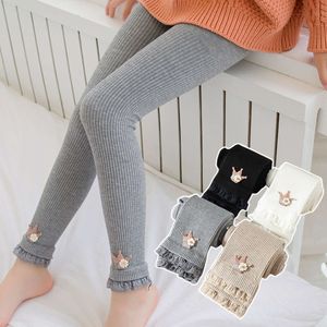 Cotton Casual Pants Girls Children's Teen Ribbed Leggings Solid Color Trousers Kids Clothing Elastic 2023 Spring Autumn L2405