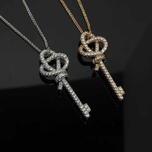 Designer novo tecido torcido corda completa colar de diamante céu estrela rosa ouro fujia 18k colar cadeia